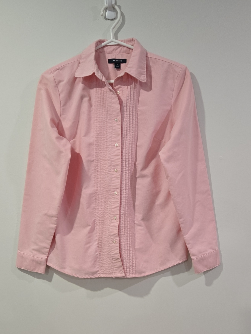 Lands' End Pink Women's Dress Shirt - Classic Pintuck Tuxedo Front